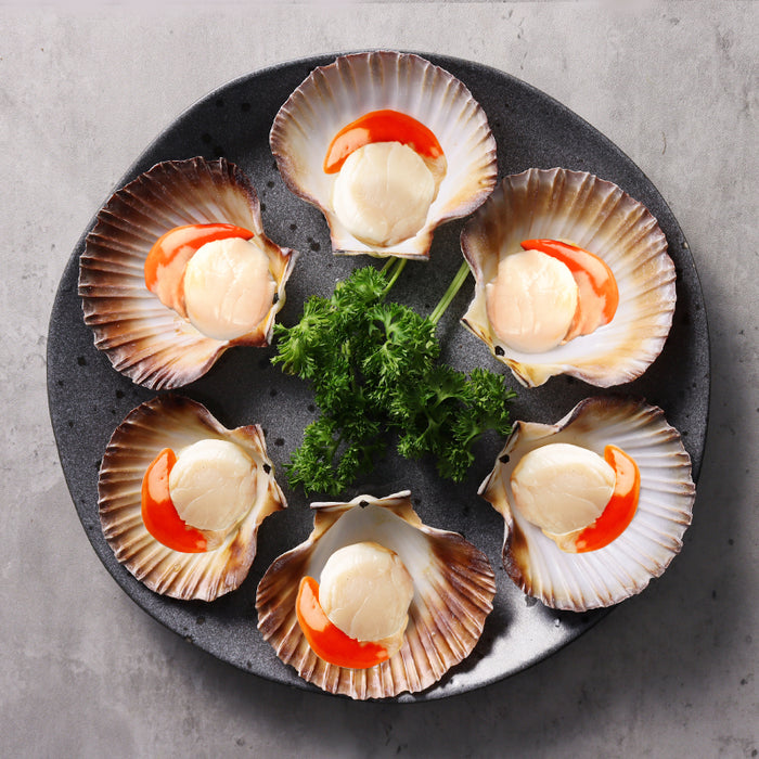 Half-Shell Commercial Scallops Roe-on per dozen (Frozen)