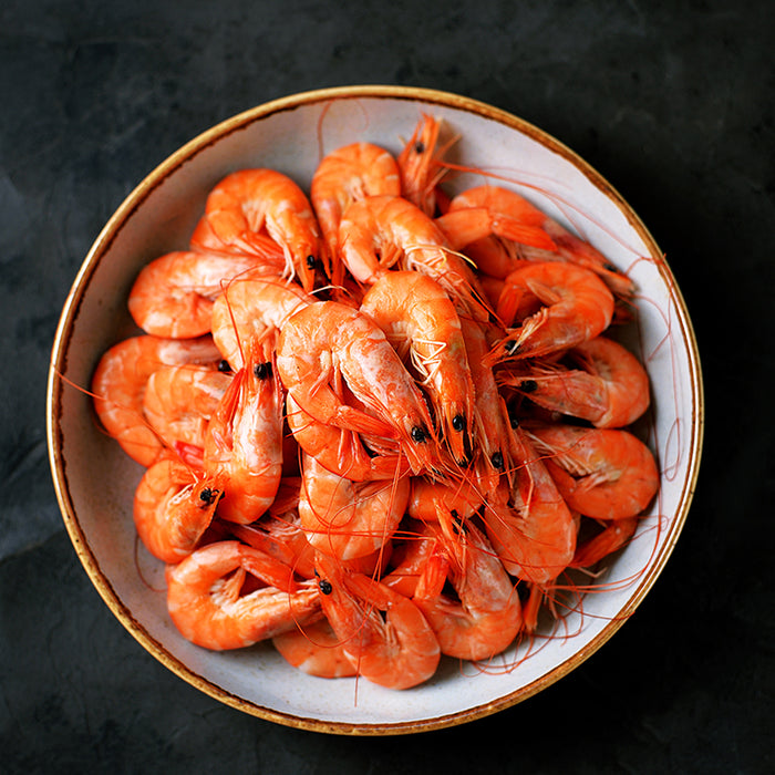 a serving of Cooked Medium Tiger Prawns 